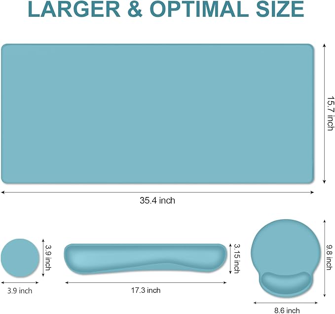 4 PCS Mouse Pad Desk Mat Protector Keyboard Wrist Rest + Comfortable Mouse Pad with Wrist Rest +Coaster Large Gaming Mousepad for Computer Laptop 35.4 X 15.7 XXL Deskpad for Office Home I Blue