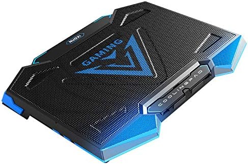 Upgrade Your Setup with This 17.3-inch Foldable Laptop Cooling Stand Featuring 5 high-Speed Fans Adjustable Ergonomic Design and Portable Cooling for Gaming or Work. Sleek Black &amp Blue Finish.
