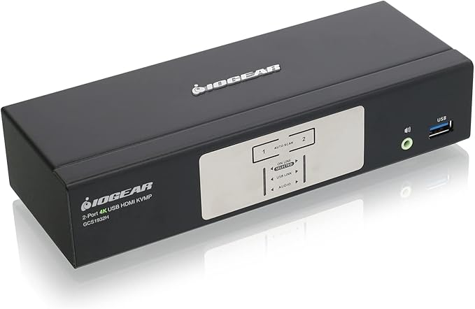 IOGEAR 2-Port HDMI 4K KVMP Switch - 2-Port USB 3.1 Hub Transfer Rate 5Gbps - 4K 60Hz - Control 2 Computers w/1 Keyboard Mouse - HD Audio - Auto Scan Mode - TAA - Mac / Win - GCS1932H