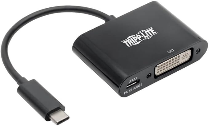 Tripp Lite USB C to DVI Adapter Converter w/PD Charging 1080p Black USB Type C to DVI USB 3.1 Thunderbolt 3 (U444-06N-DB-C)