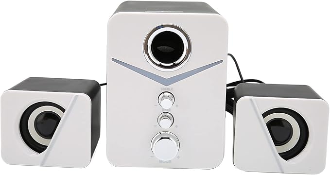 Sanpyl Computer Speaker Deep Bass High Power 2.1 Channel Desktop Speaker for Music LoversRed (White)