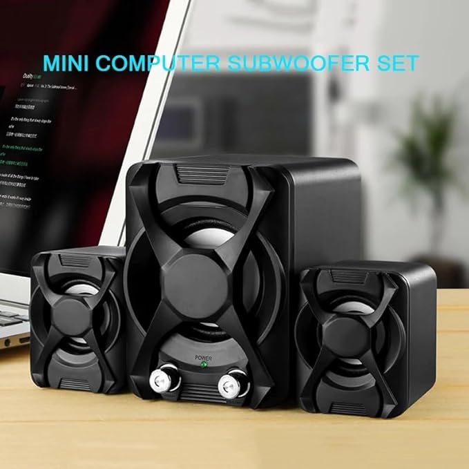 AUX Wired Computer Subwoofer Speakers Bass Reinforcement Stereo 2.1 for PC Phone Loudspeaker(D)