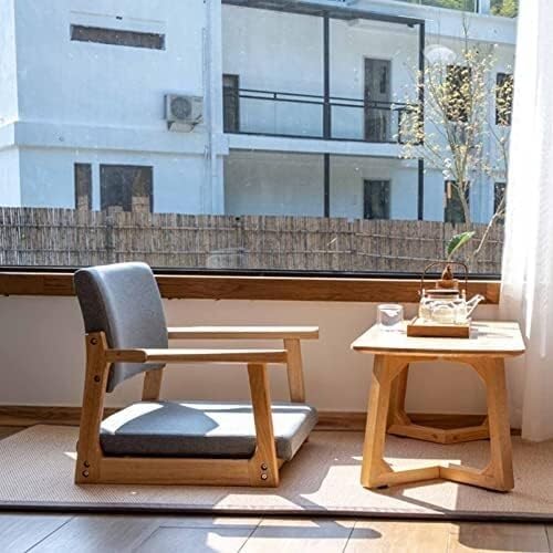 ELEFOCUS Tatami Chair Made of Solid Timber Legless with Armrest and Backrest Floor Chair Comfortable Cushion Chair with Low Seat(Gray2)