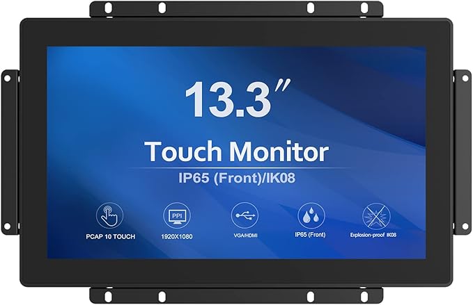 GreenTouch 13.3 Inch 10 Points Open Frame Touch Display Industrial PCAP Touchscreen Monitor VGA+HDMI+DVI Port - 16:9