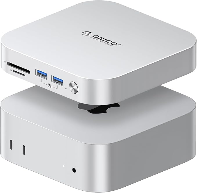 ORICO USB Hub Compatibility with Mac mini M4 9-in-1 Aluminum Dock with SSD Enclosure for NVME/SATA M.2 USB A 10Gbps 3.0 SD/TF Card Readers 3.5mm Audio Jack