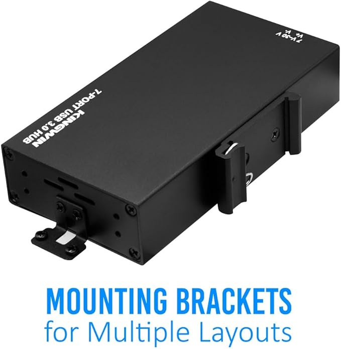 Kingwin 7-Port USB 3.0 Hub Offers 5Gbps speeds Powered Expansion and a Durable mountable Aluminum Design. Ideal for PC Laptop POS and Server Racks. Plug &amp Play.