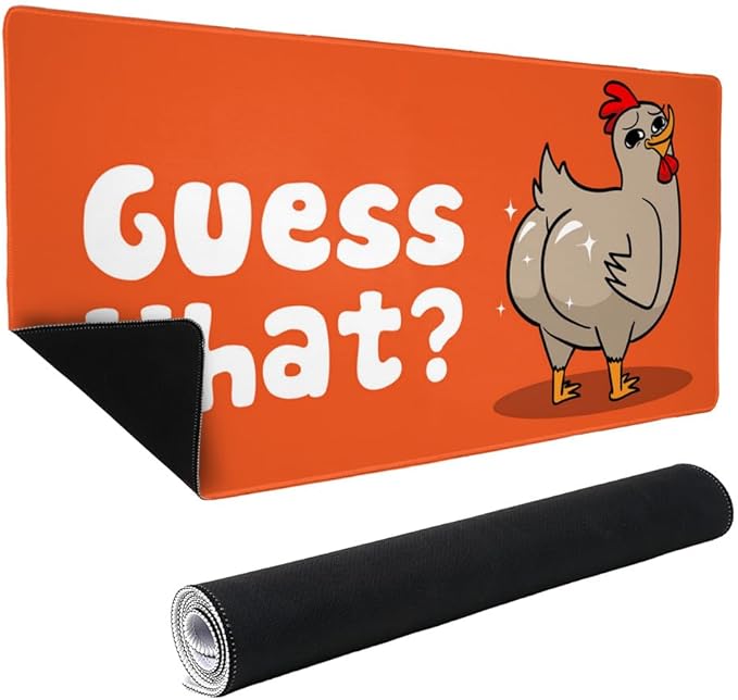 Guess What Chicken Butt Funny Large Gaming Mouse Pad Desk Mat with Stitched Edges Non-Slip Base for Gamer Home and Office