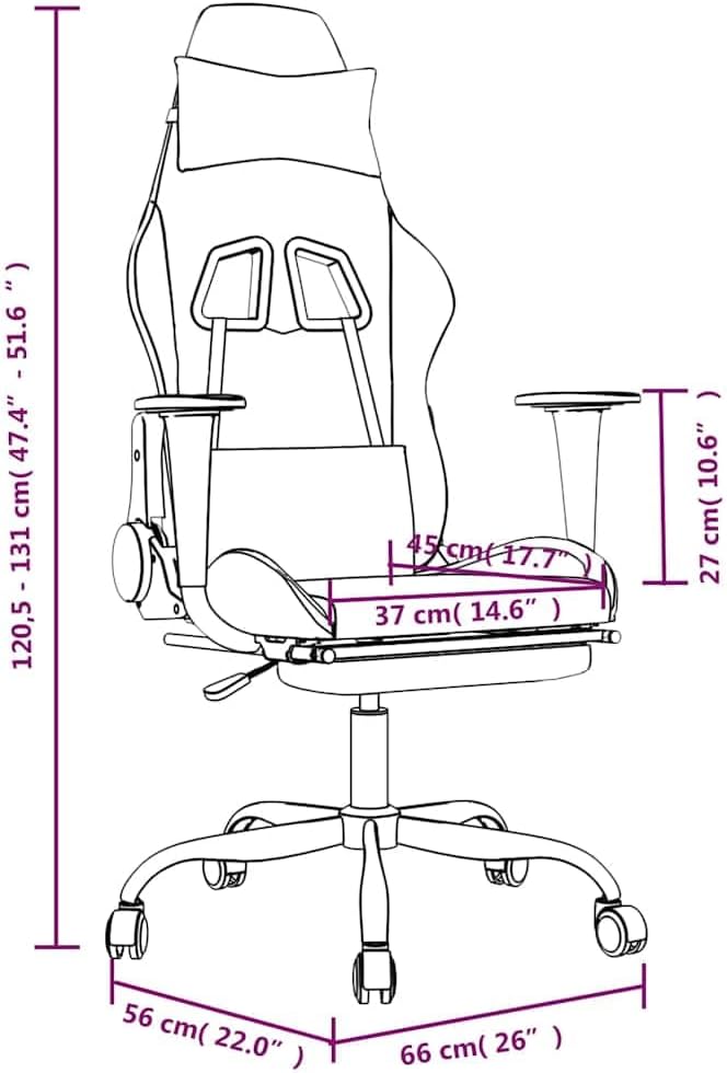 vidaXL Massage Gaming Chair for Adult Reclining Computer Chair with Footrest and Headrest Height Adjustable Office Chair with 360°-Swivel Castors White and Black Faux Leather