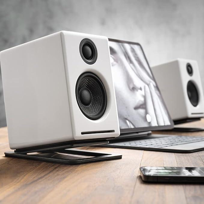 Audioengine A2 Red Computer Speakers with S8 Black Subwoofer and DS1M Metal Stands