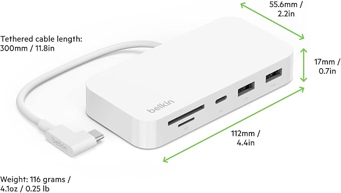 Belkin 6-in-1 USB-C Hub iMac 24 inch Docking Station with SD &amp microSD Card Reader Gigabit Ethernet 2 USB-A Ports and USB-C Port for Fast Data Transfers and Peripherals
