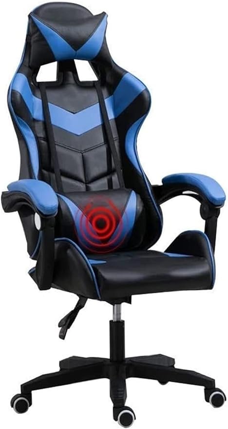 Ergonomic E-Sports Gaming Chair with Massage Lumbar Support Adjustable Height Retractable Footrest USB Massage Pillow(Black Blue)