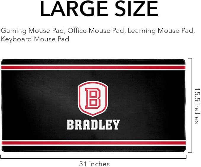 Bradley University Braves Primary Logo Stripes Large Gaming Mouse Pad Desk Mat with Stitched Edges Non-Slip Base for Gamer Home and Office 31.5 x 15.7