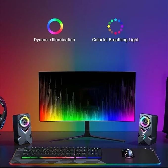 Subwoofer Desktop PC Speakers USB Wired Stereo with LED Tweeter 3.5mm Jack Gaming Multimedia