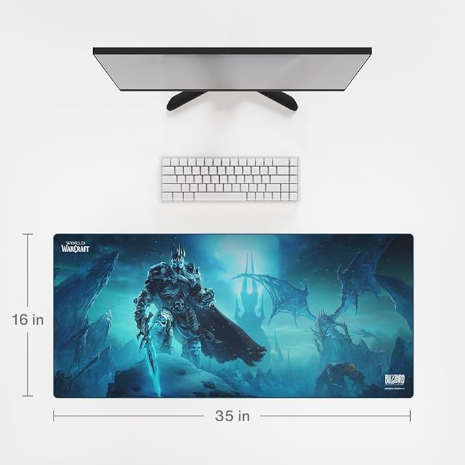 World of Warcraft Lich King Gaming Mousepad Computer Mouse Mat Flat Stitched Edge Non-Slip Rubber Base Gamers &amp Office Use 35 x 16 - Officially Licensed