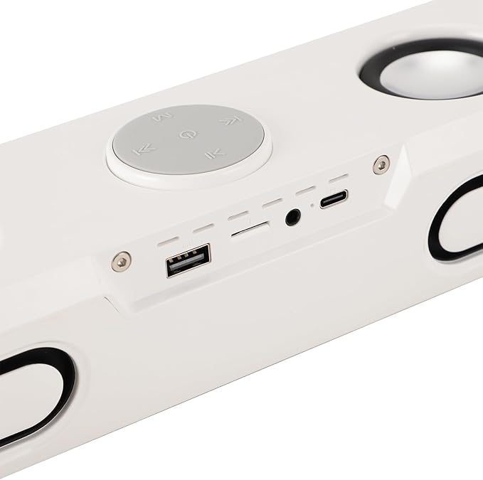 Goshyda Bluetooth Computer Speakers for PC Desktop Gaming PC Sound Bar 3.5mm Wired USB Powered HiFi Stereo Sound FM Radio 12/24 Hour Clock with Dual Alarms (White)