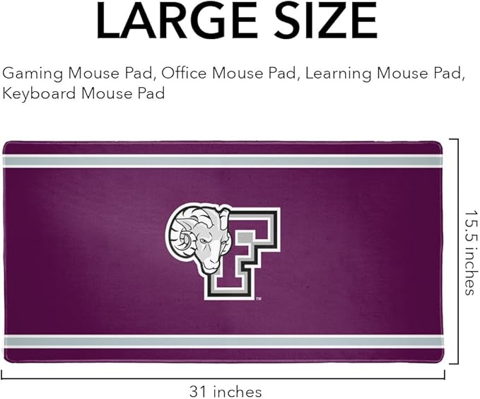 Fordham University Primary Logo Stripes Large Gaming Mouse Pad with Stitched Edges Non-Slip Base for Gamer Home and Office 31.5 x 15.9