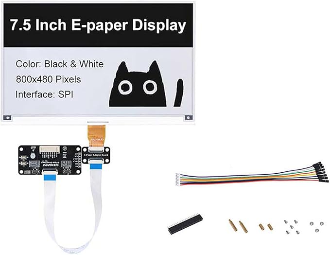 7.5 Inch E-Paper Display HAT for Raspberry Pi 800x480 Monochrome E-Ink Screen with SPI Interface Compatible with Arduino STM32 ESP32 – Partial &amp Full Refresh
