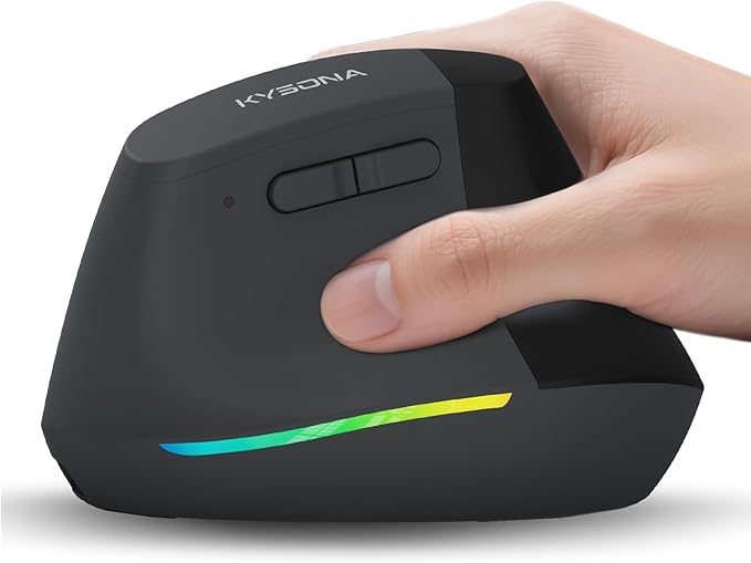 KYSONA Wireless Ergonomic Mouse Vertical Mouse Bluetooth Ergo Mouse Quiet Click 5 Level Adjustable DPI(800/1200/2400/2400/4000) Rechargeable 2.4G Mice Computer PC Mac Laptop Black