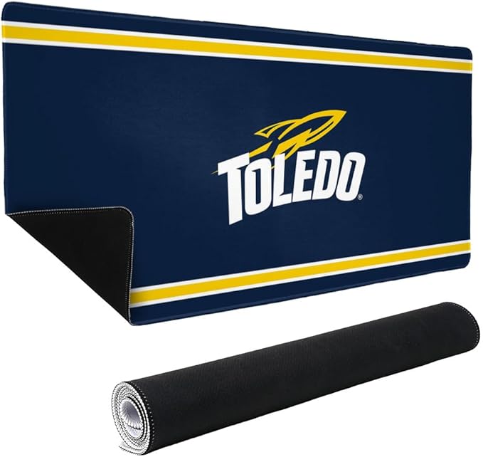 University of Toledo Rockets Primary Logo Stripes Large Gaming Mouse Pad Desk Mat with Stitched Edges Non-Slip Base for Gamer Home and Office 31.5 x 15.7