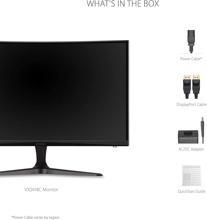 ViewSonic VX2418C 24 Inch 1080p 1ms 180Hz Curved Gaming Monitor with FreeSync Premium Eye Care HDMI and DisplayPort