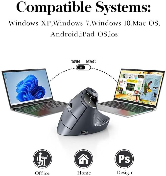 2025 Upgraded Ergonomic Triple-Connect Wireless Mouse Vertical Ergonomic Mouse with 4 Adjustable DPI Bluetooth 5.0&ampUSB Receiver for Laptop/PC/Mac Pain Relief for Office/Gaming/Design (Black)