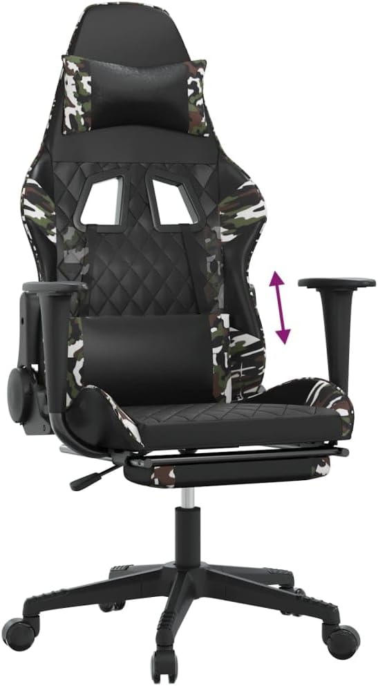 Gaming ChairAdult Office ChairComputer Game Chair Suitable for OfficeGame RoomComputer RoomBedroomStudy Room with Footrest Black and Camouflage Faux Leather