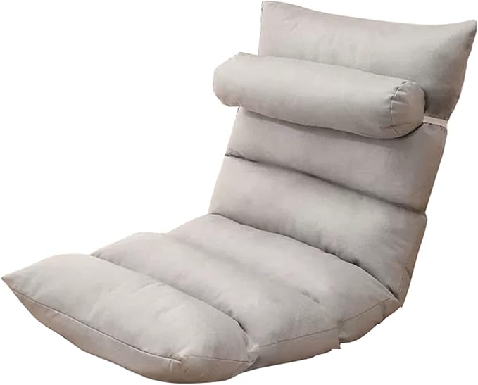 Lazy Sofa Floor Chair 5 Gears Adjustable High Back Technology Cloth Fabric Lounge Chair for Adults Video Gaming Perfect for Meditation Reading (Color : Gray)
