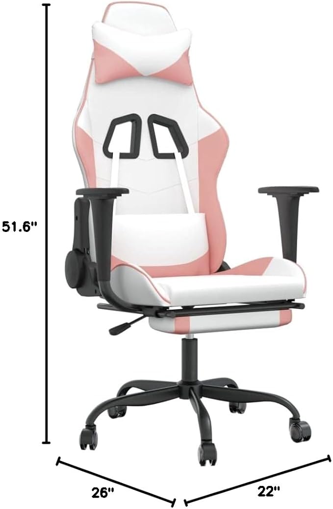 Massage Gaming Chair with FootrestFaux Leather Computer Game ChairMassage Office ChairErgonomic Desk Chair PC Gaming Chair for Adults Teens(White&ampPink)