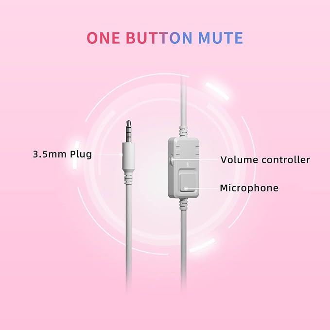 SOMIC G951s Pink Stereo Gaming Headset with Mic for PS4XboxPCMobile Phone3.5mm Noise Reduction Cat Ear Headphones Lightweight Over Ear Headphones for Woman