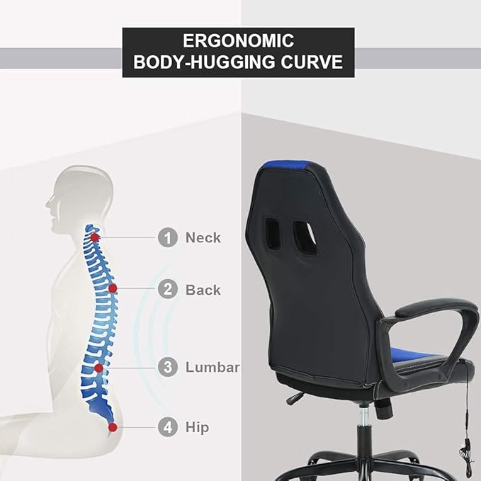 Liphontcta Racing Gaming Chair Ergonomic Game Office Chair with Massage Lumbar Support Headrest Armrest High-Back Adjustable PU Leather Rolling Swivel Computer Desk Chair for Home Office
