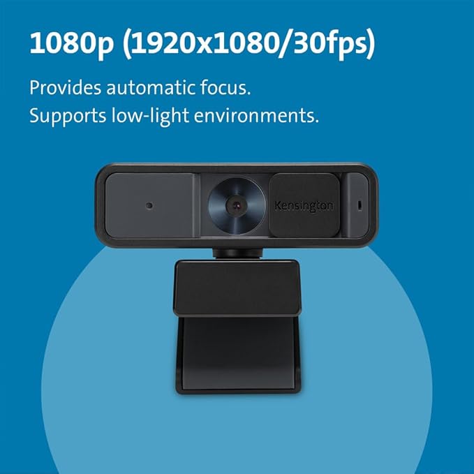 Kensington W2000 1080P Auto Focus Webcam Full HD 1080P/30fps Webcam with Microphone for Video Conferencing Software Control Privacy Shutter Compatible with Zoom/Skype/Teams (K81175WW)