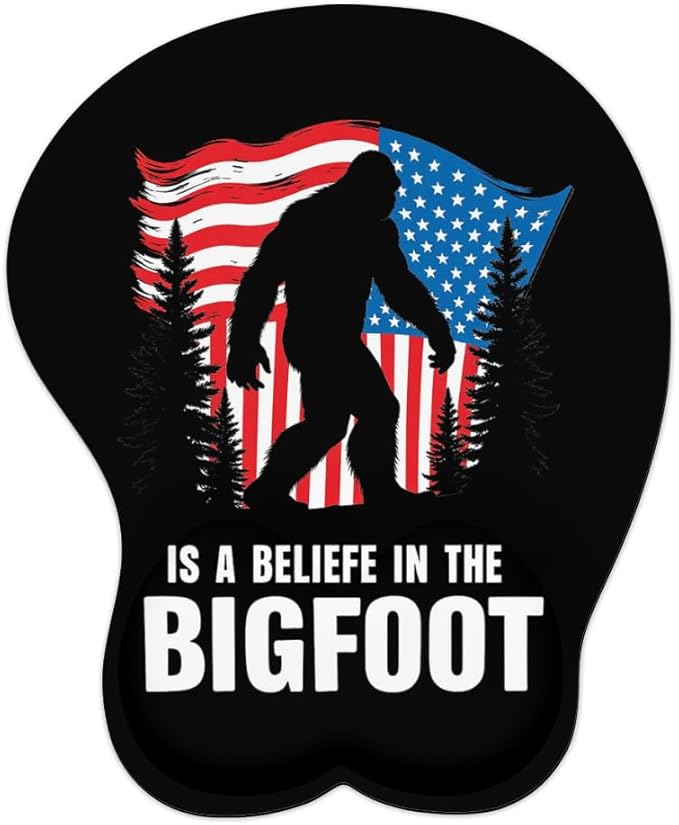Mousepad Believe in The Bigfoot America Flag Sasquatch Ergonomic Wrist Support Non-Slip Base Mouse Mat with Wrist Rest Computer Mousemat for Desk Work Accessories Pad