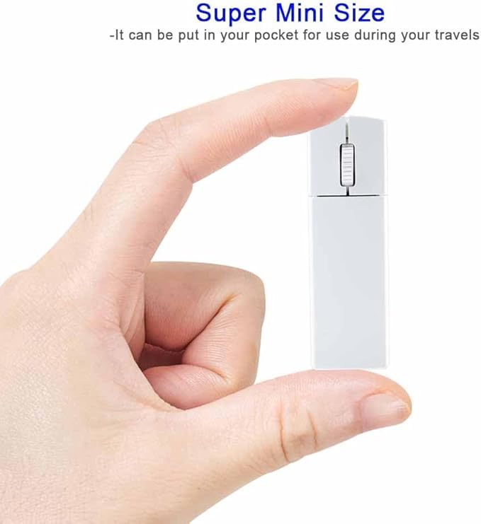 Wireless Mini Rechargeable Travel Mouse 2.4G Ultra Slim Portable Computer Mouse with Receiver Storage for Laptop/PC/Mac - White