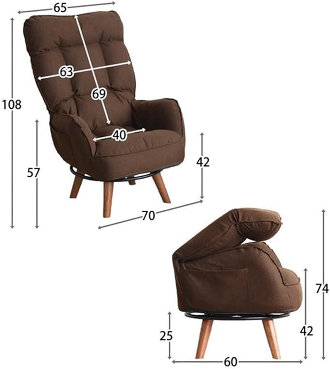 Office Chair Gaming Chair Computer Chair Sofa Low Swivel Chair Contemporary Swivel Arm Chair Home Living Room Furniture Reclining Folding Armchair (Color : Brown with Stool Size : 108x70x60
