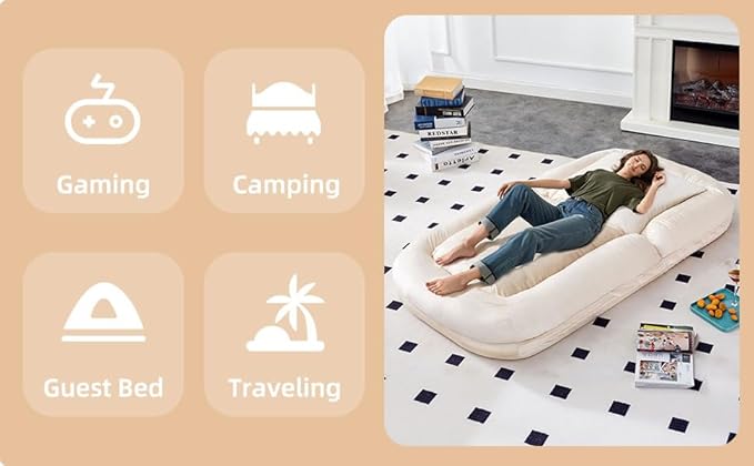 Folding Sofa Chair with 5 Adjustable Positions Plush Floor Lounge Chair for Gaming Meditation and Relaxation (Beige 2)