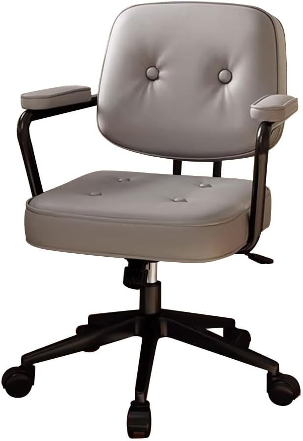 YCKEGEW Comfy Office Chair with Wheels Home Ergonomic Task Chair Tilting Function BackrestModern Armchair 360 Swivel Desk Chair Adjustable Height(BeigeBlack Legs)