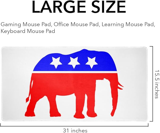 Republican Elephant GOP Conservative America Political Party Large Gaming Mouse Pad Desk Mat with Stitched Edges Non-Slip Base