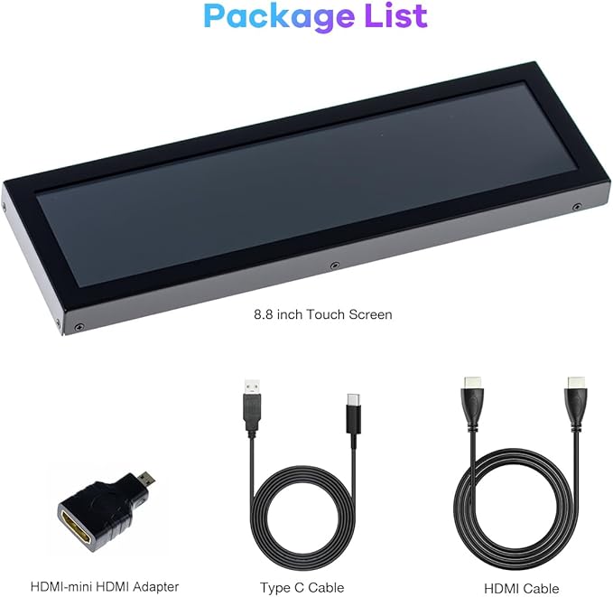 8.8 Inch Touchscreen Computer Secondary Screen 1920x480 FHD IPS LCD Display for PC Case AIDA64 CPU GPU Temperature Monitor for Raspberry Pi