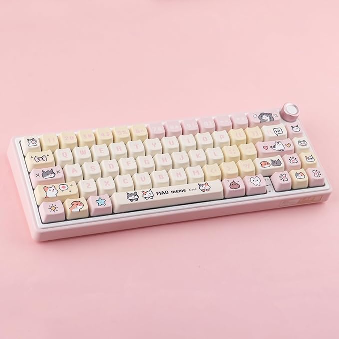 PBT Keycaps 132 Keys Pixel Cat Keycaps Dye-Sublimation Cute Keycap Mao Profile Custom Keycap for Cherry Gateron MX Swithes Mechanical Gaming Keyboards