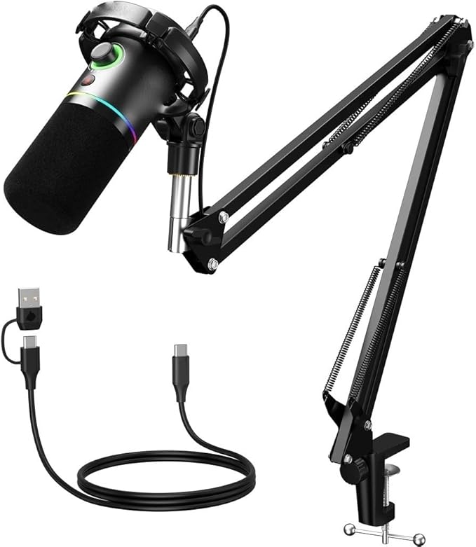 Dynamic Microphone/USB Mode Dynamic Mic Podcast Mic with Software and Gain Knob for Recording (D As Shown)