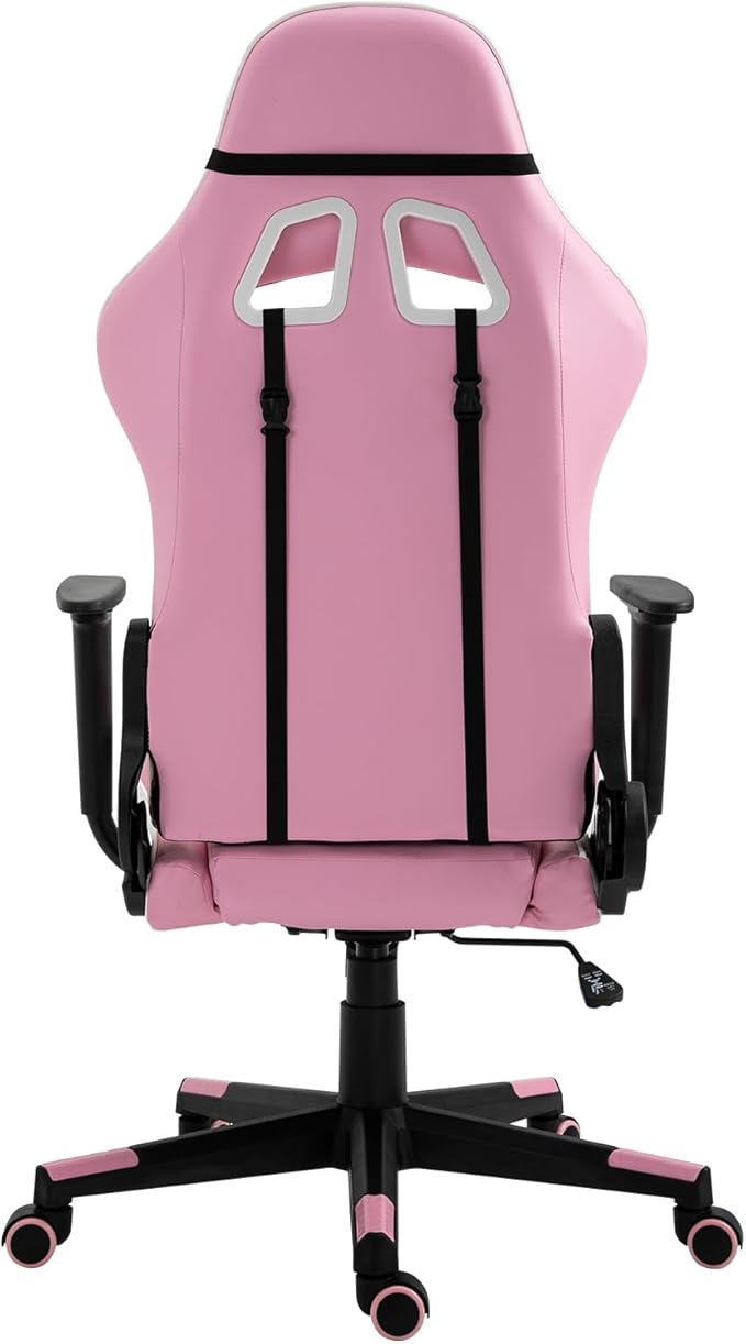 DIKEP Gaming Chair Recliner Gaming Chair with Footrest and Lumbar Support PU Leather Computer Desk Chair Height Adjustable with 360° Swivel Seat and Headrest for Adults - Pink &amp White