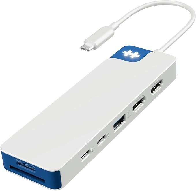 HyperDrive Flex 9-in-1 USBC Docking Station Dual Monitor HDMI Hub — 2 HDMI 4K60Hz 100W PD USB C 2 USB-C 5Gbps USB-A SD/microSD Audio Jack — Blue