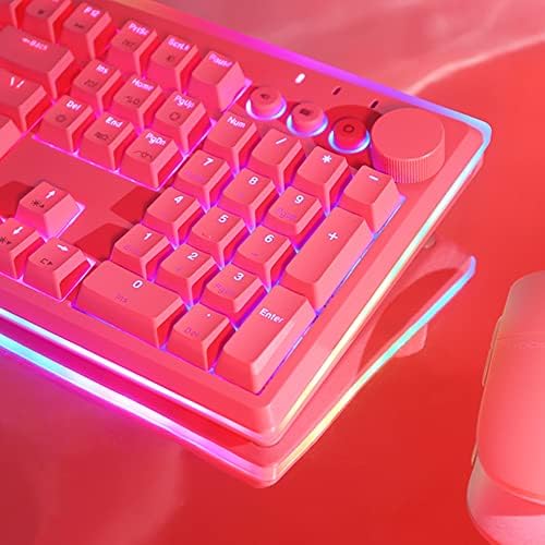 i-rocks K71M RGB Mechanical Gaming Keyboard with Media Control Knob Switches (Brown) 107 Keys w/Full NKRO PBT Keycaps Multimedia Hotkeys Detachable USB-C Cable and Onboard Storage Pink