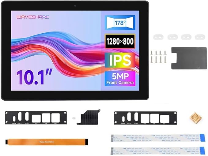 10.1inch 1280×800 Industrial HMI All-in-one Touch Display for Raspbery Pi Supports Dual 4K HDMI Output 10-Point Touch Aluminum Alloy Case Accessories Pack Only Withou Raspbery Pi