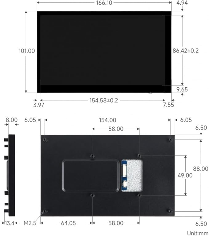 AmpOhm360 7 Inch DSI Capacitive Touch Display IPS Panel 1024x600 5-Point Touch for Raspberry Pi ESP32 IoT DIY Electronics Kit SKU-33259