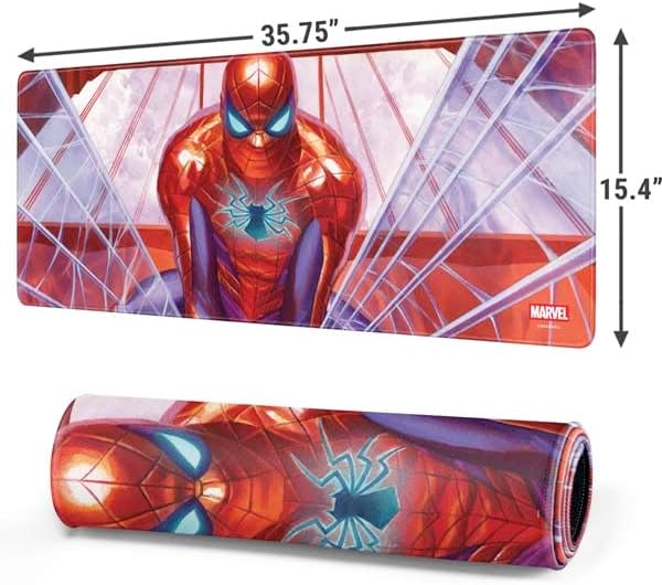 Skinit Extra Large Gaming Mouse Pad - Officially Licensed Web Slinger Design with Stitched Edges Waterproof Non-Slip Rubber Base Desk Mat for Keyboard &amp Mouse 35.75 x 15.4 inches