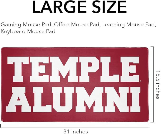 Temple University Alumni Large Gaming Mouse Pad Desk Mat with Stitched Edges Non-Slip Base for Gamer Home and Office 31.5 x 15.7