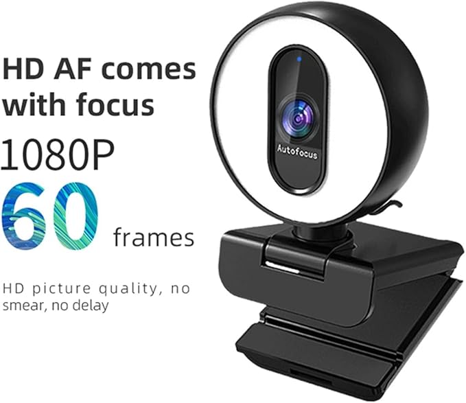 Web Camera Webcam 1080P 60FPS Autofocus PC Camera with Microphone Ring Light Web Camera Cover Computer Laptop Web cam OBS Streaming Video for Gaming Video Calling Recording (Color : 1080P 60FPS)