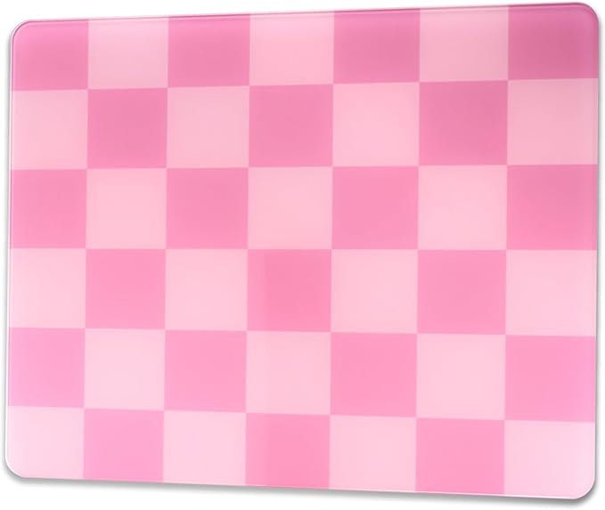 Pink Checkerboard Tempered Glass Gaming Mouse Pad Large Hard Mouse Mat 410mm×310mm Ultra-Smooth Glass Surface for Speed &amp Precision Control