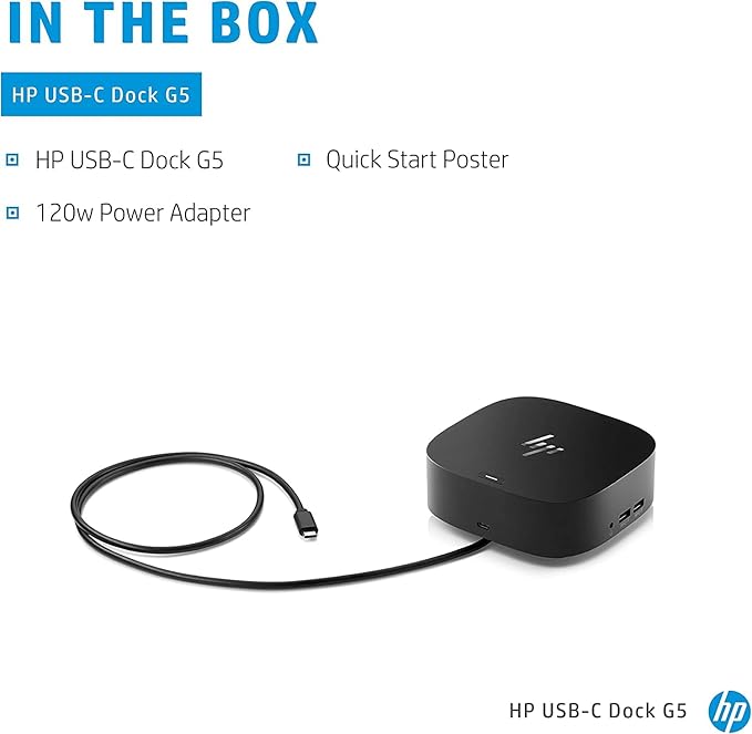 HP USB-C Essential Dock G5 78L94AA#ABA (8 in 1 Universal USB-C Adapter for Thunderbolt-Enabled Laptops Notebooks and PCs -Single Cable for Charging Networking or Data Transfers) Bundle With USB Hub
